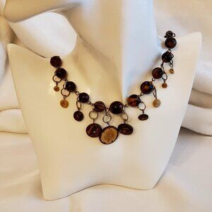 Boho Wood and Polished Stone Necklace, 18 inch